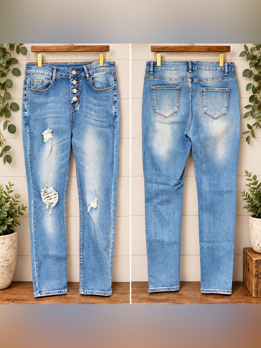 Women’s Distressed Button-Fly Skinny Jeans – Size Medium